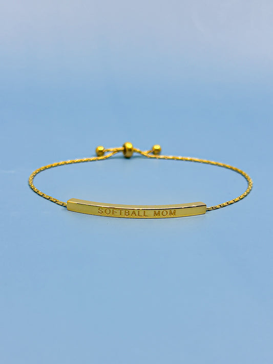 Softball Mom Adjustable Bar Bracelet