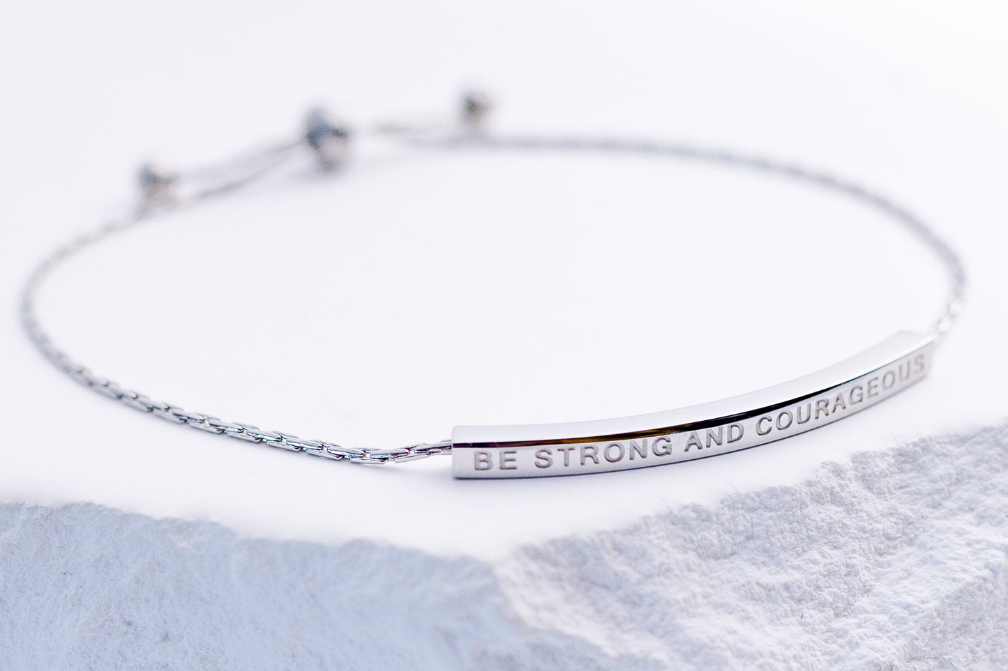 Be Strong and Courageous Adjustable Bar Bracelet