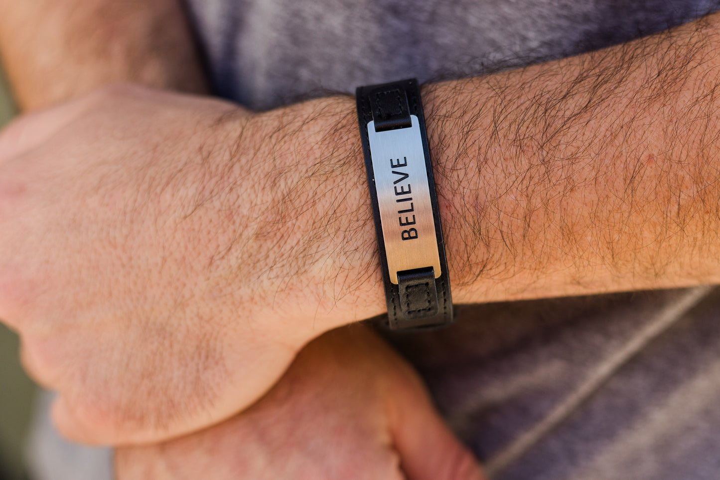 BELIEVE Leather Cuff Bracelet