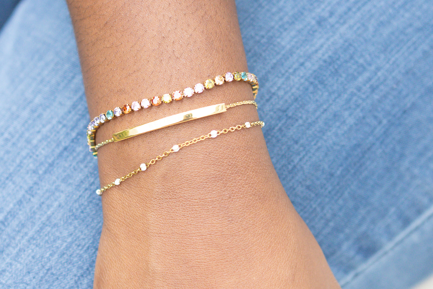 Dainty White Enamel Station Bracelet — 18K Gold Plated Chain