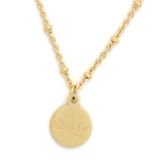 Crown Engraved Pendant Necklace