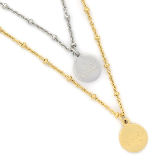 Crown Engraved Pendant Necklace