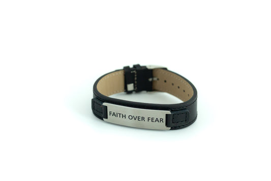 FAITH OVER FEAR Leather Cuff Bracelet