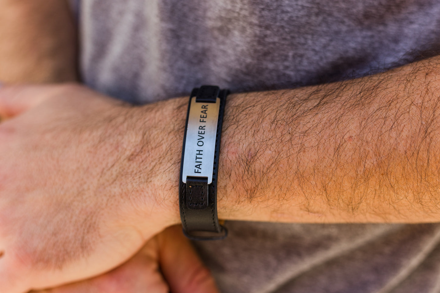 FAITH OVER FEAR Leather Cuff Bracelet