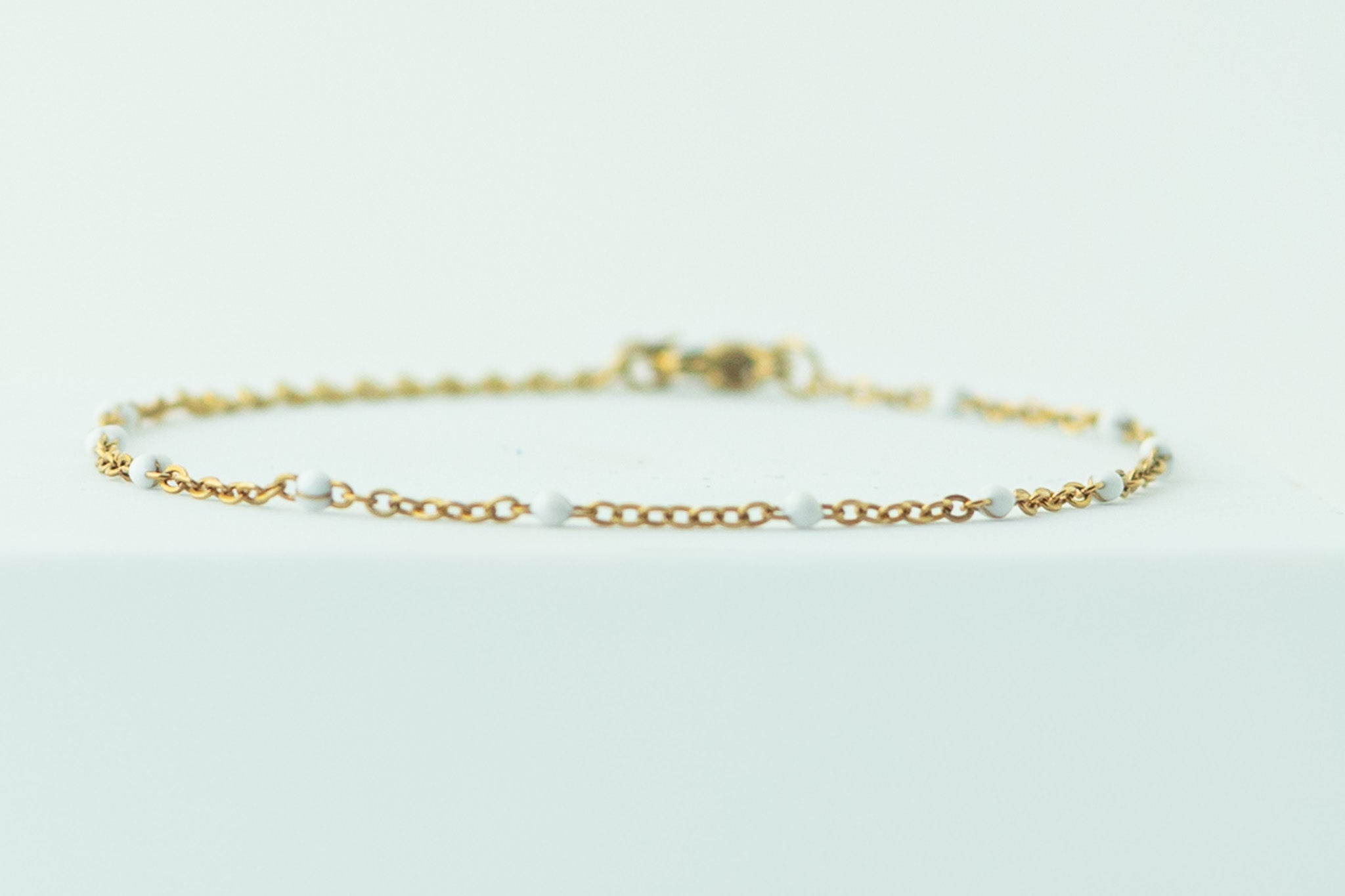 Dainty White Enamel Station Bracelet — 18K Gold Plated Chain – TCC